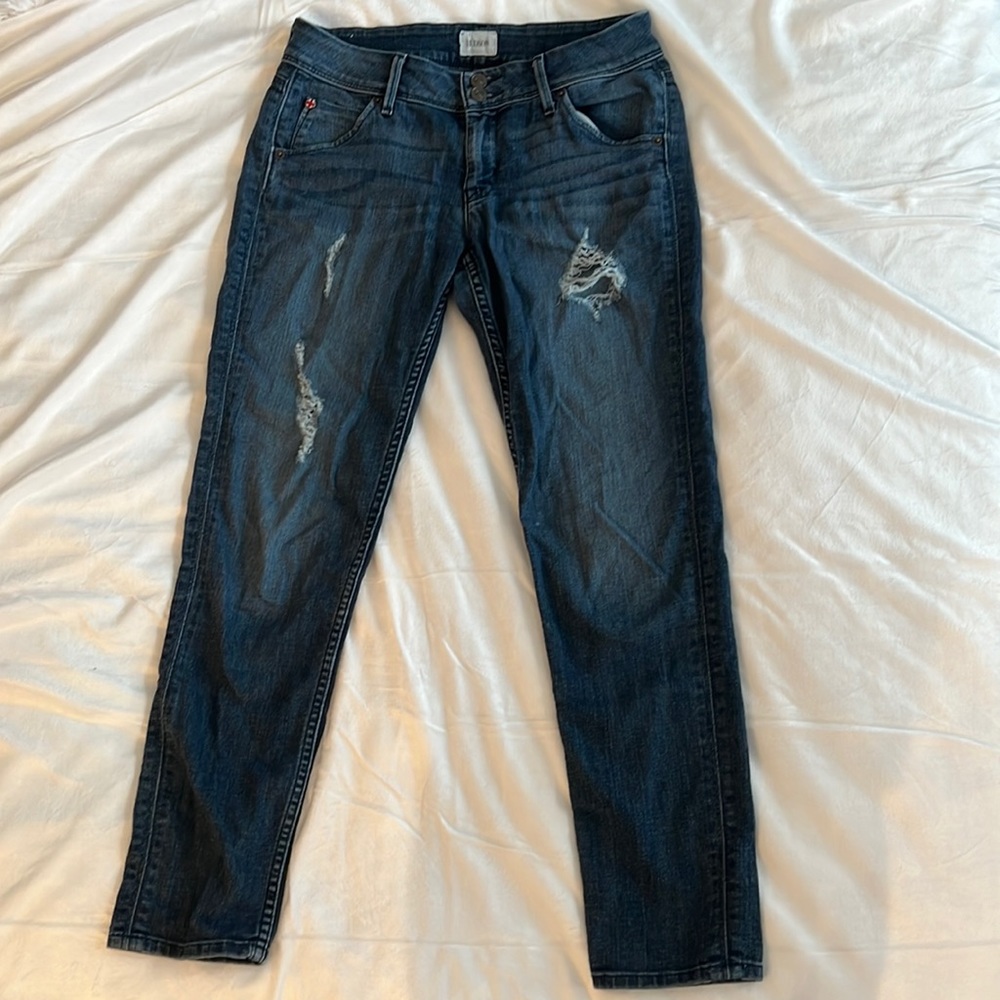 HUDSON COLLIN SKINNY ANKLE DISTRESSED BLUE DENIM JEANS SZ 27